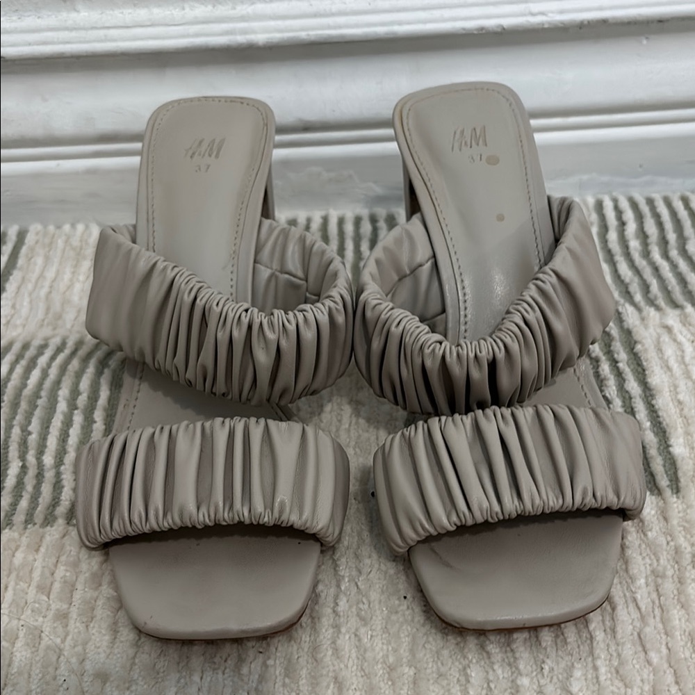 H&M Cream Mules with Ruched Design
